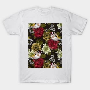 Goldfinch and chrysanthemum flowers T-Shirt